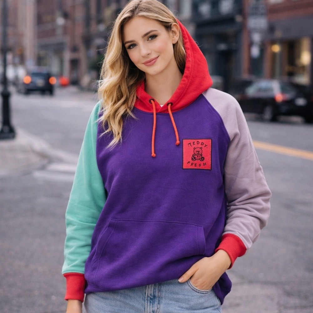 Teddy Fresh Colorblock Raglan Hoodie Purple Mint Pink Red Teddy Bear Logo Cotton